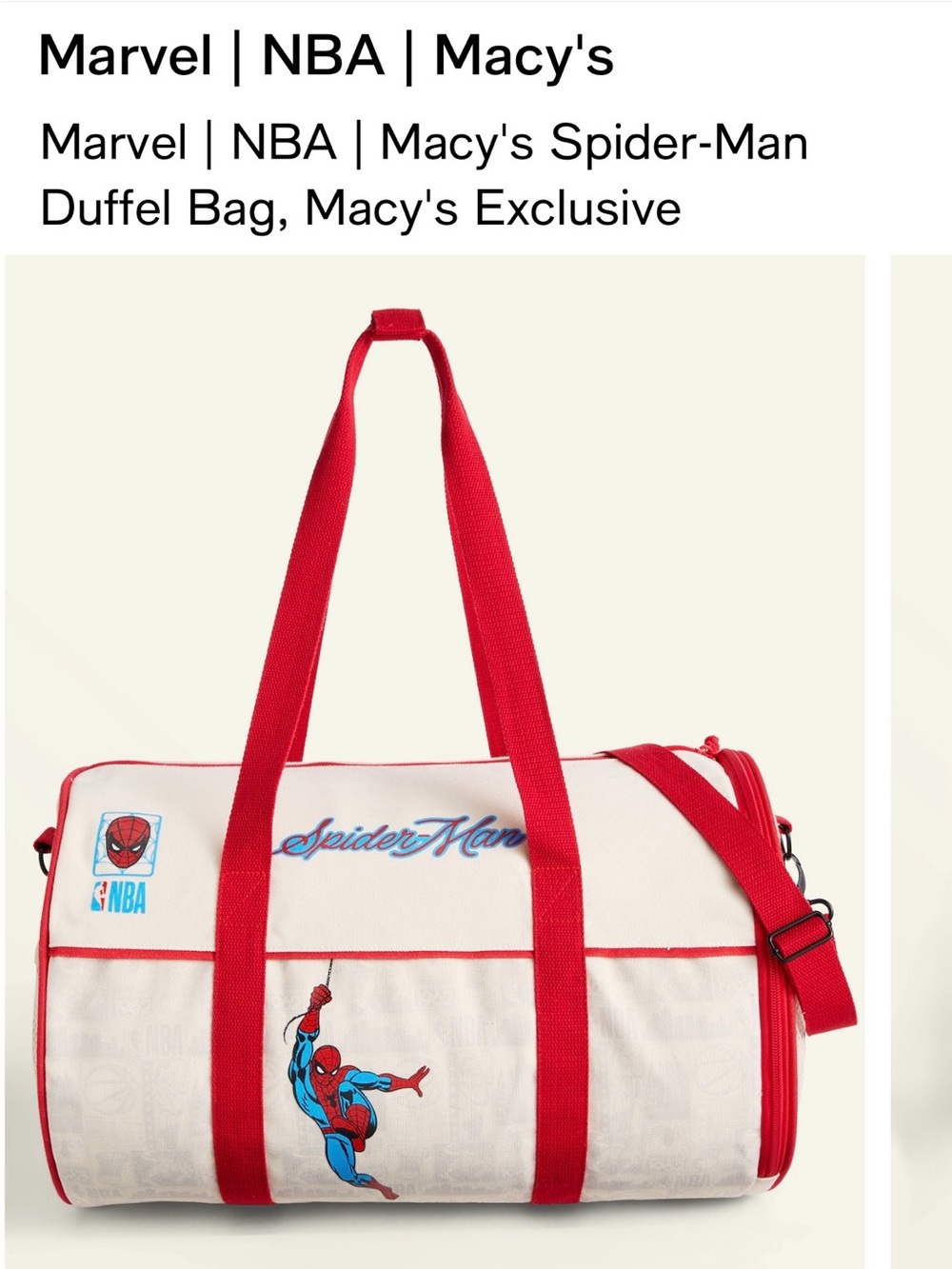 NBA Red and White Spider-Man Graphic Duffel Bag